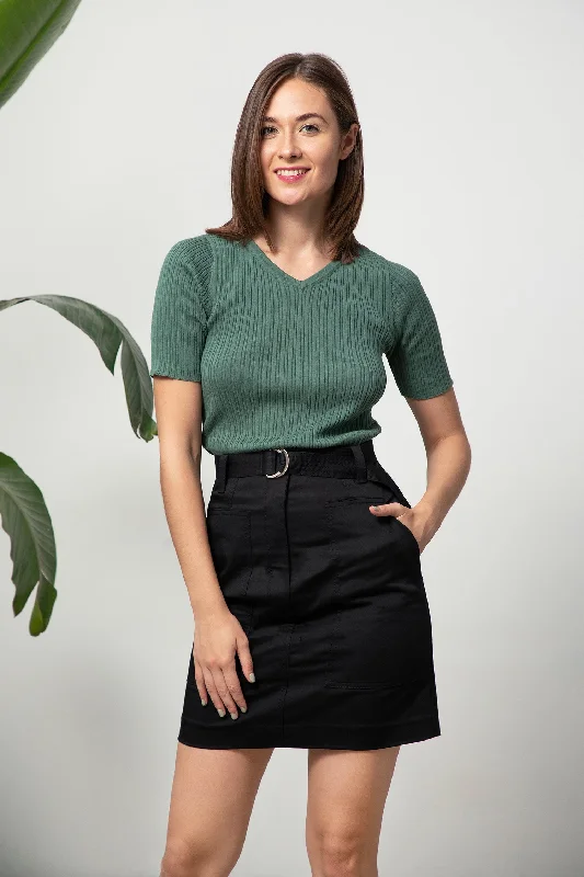 The Best Prices Belted Skirt - Black Satin