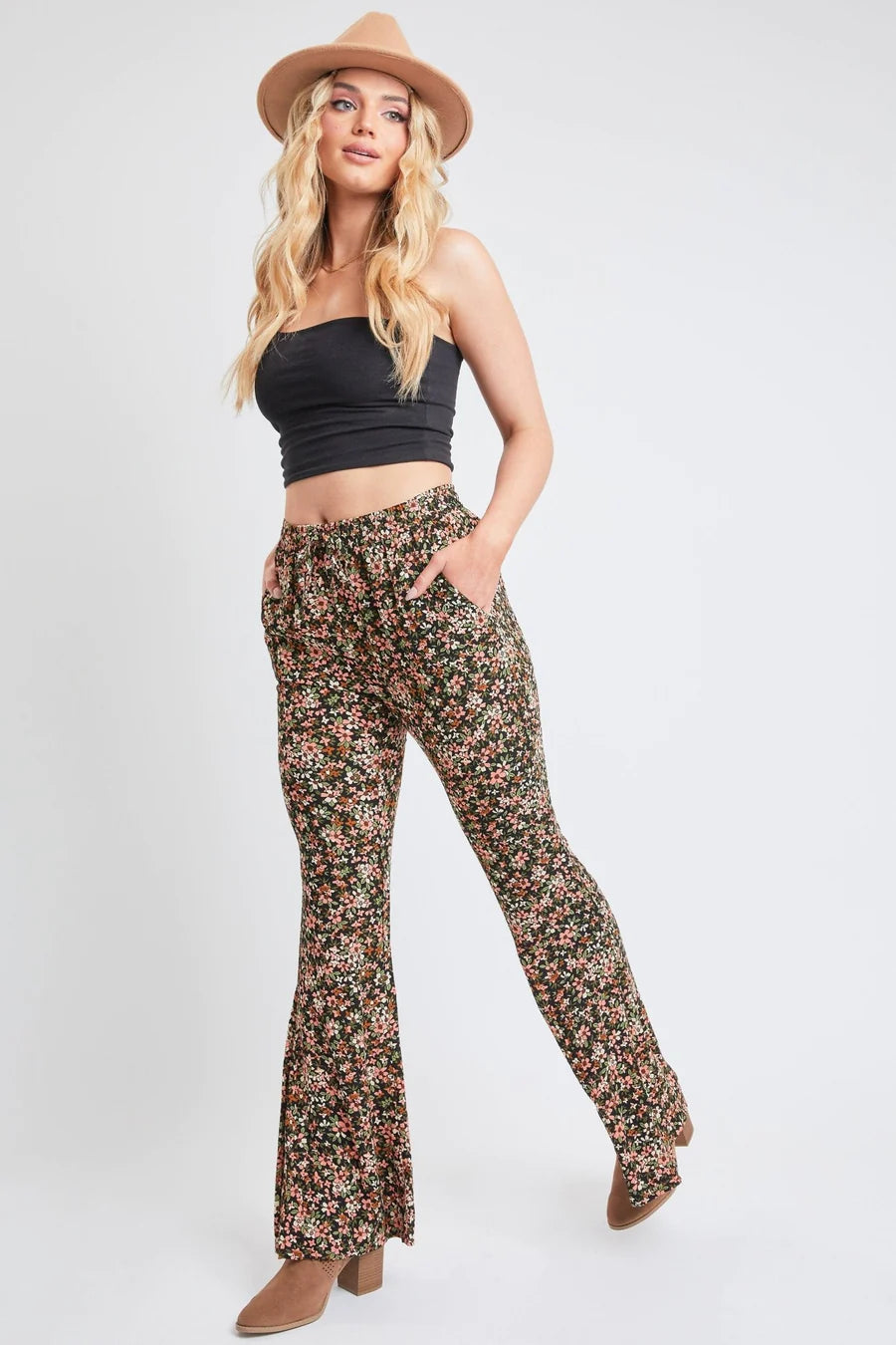 Inventory Reduction Black pink floral flare pants