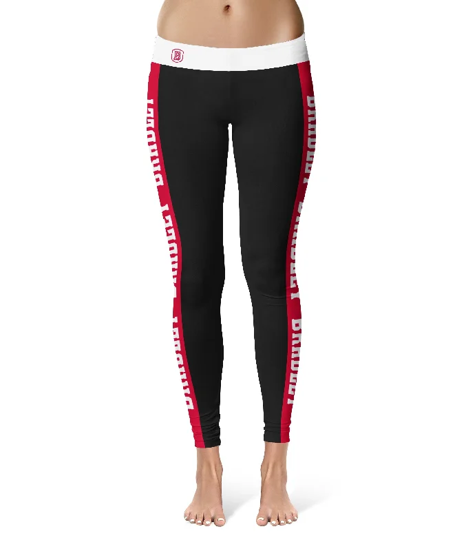 Bradley University Braves Game Day Red Stripes Black Yoga Leggings for Women by Vive La Fete