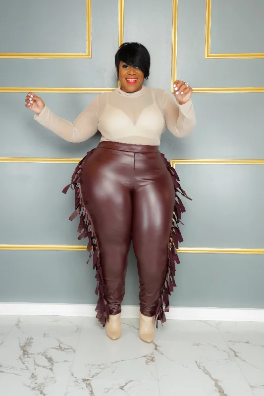 Today’s Deal Burgundy Fringe Faux Leather Leggings