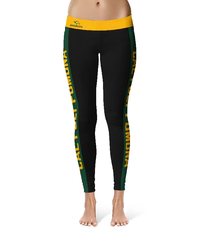 Cal Poly Pomona Broncos Game Day Green Stripes Black Yoga Leggings for Women by Vive La Fete