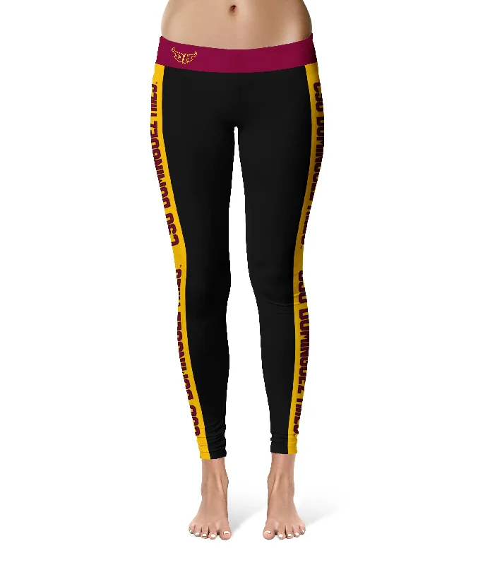 Cal State Dominguez Hills DH Toros CSUDH Gold Stripes Black Yoga Leggings for Women by Vive La Fete