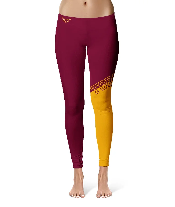 Cal State Dominguez Hills DH Toros Game Day Leg Color Block Red Black Yoga Leggings for Women by Vive La Fete