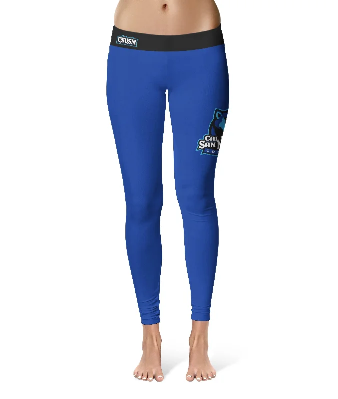 Cal State San Marcos Cougars Game Day Logo on Thigh Blue Yoga Leggings for Women by Vive La Fete