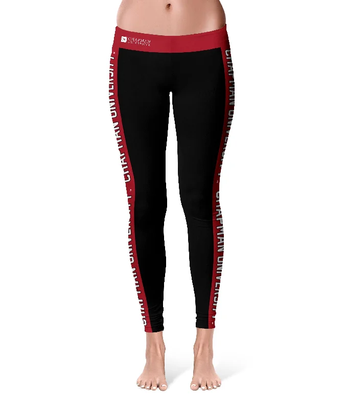 Chapman University Panthers Game Day Red Stripes Black Yoga Leggings for Women by Vive La Fete