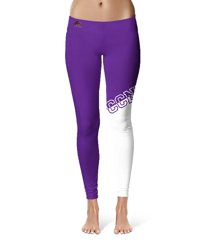 City College of New York CCNY Game Day Leg Color Block Purple White Yoga Leggings for Women by Vive La Fete