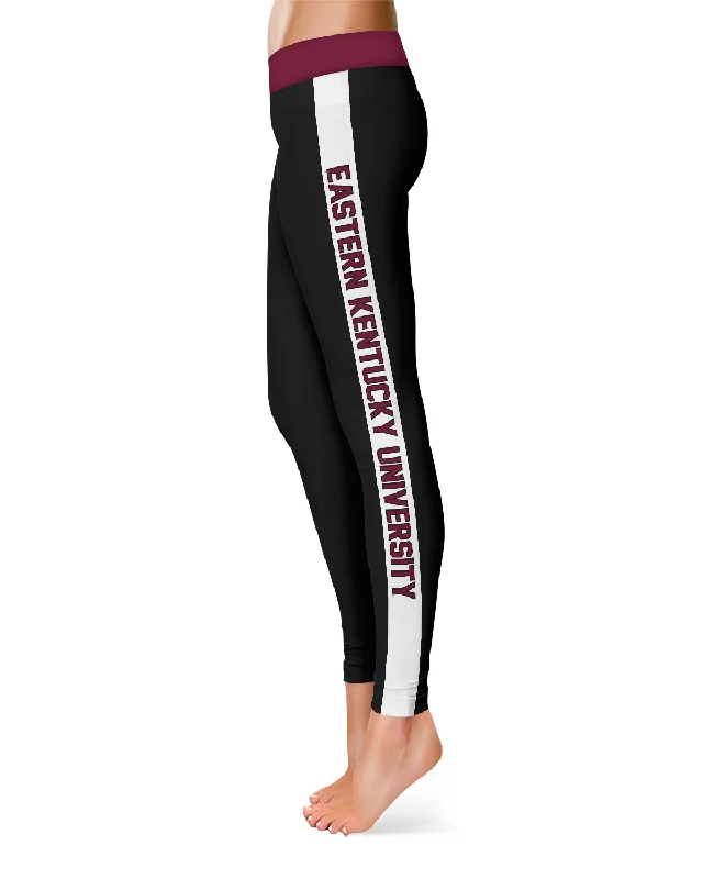 Eastern Kentucky Colonels EKU Game Day White Stripes Black Yoga Leggings for Women by Vive La Fete