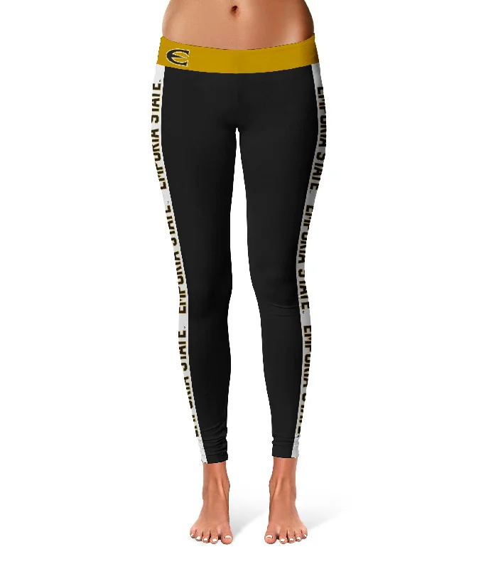 Emporia State University Hornets Game Day White Stripes Black Yoga Leggings for Women by Vive La Fete