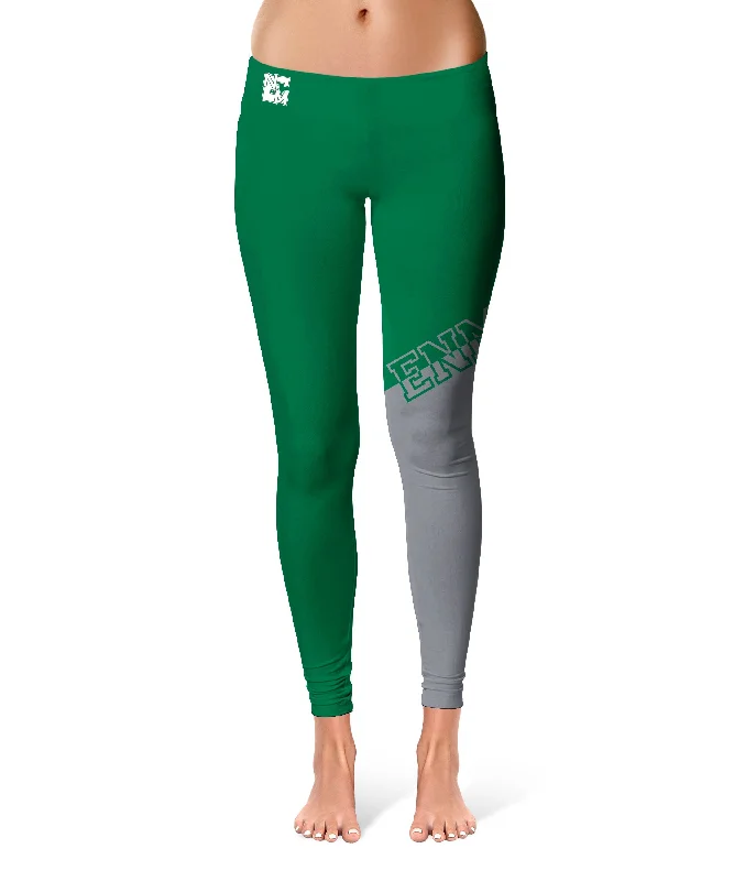 ENMU Eastern New Mexico Greyhounds Game Day Leg Color Block Green Gray Yoga Leggings for Women by Vive La Fete