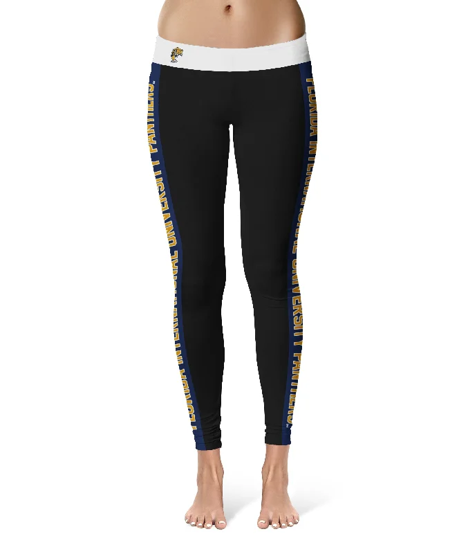 Bargain Prices FIU Panthers Game Day Blue Stripes Black Yoga Leggings for Women by Vive La Fete Bargain Prices FIU Panthers Game Day Blue Stripes Black Yoga Leggings for Women by Vive La Fete
