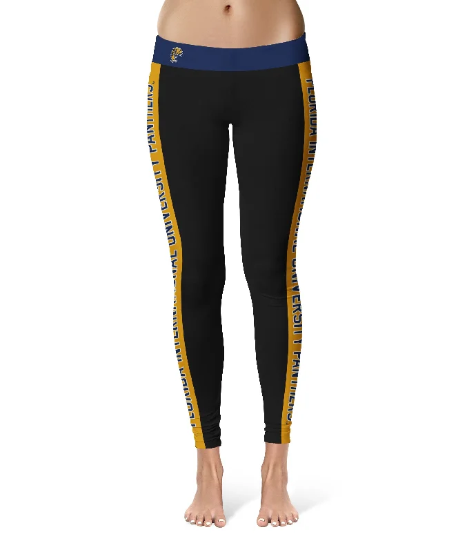 Act Fast FIU Panthers Game Day Gold Stripes Black Yoga Leggings for Women by Vive La Fete Act Fast FIU Panthers Game Day Gold Stripes Black Yoga Leggings for Women by Vive La Fete