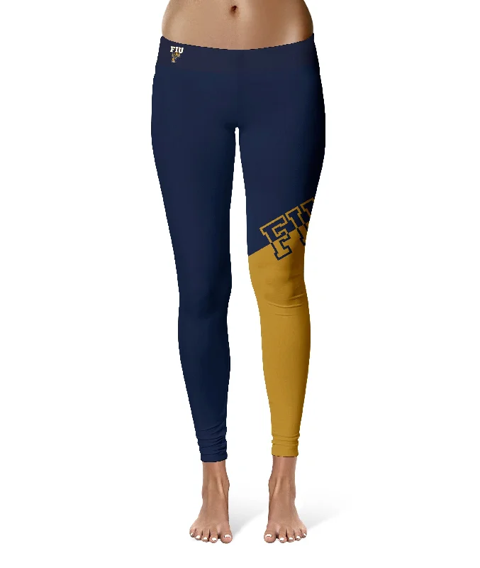 FIU Panthers Game Day Leg Color Block Navy Gold Yoga Leggings for Women by Vive La Fete