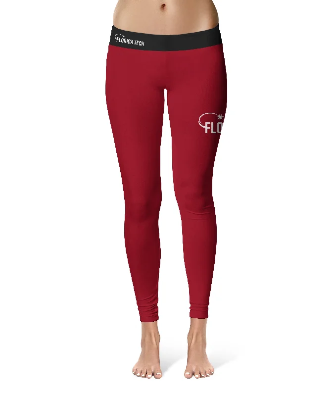 Florida Tech Panthers Game Day Logo on Thigh Red Yoga Leggings for Women by Vive La Fete