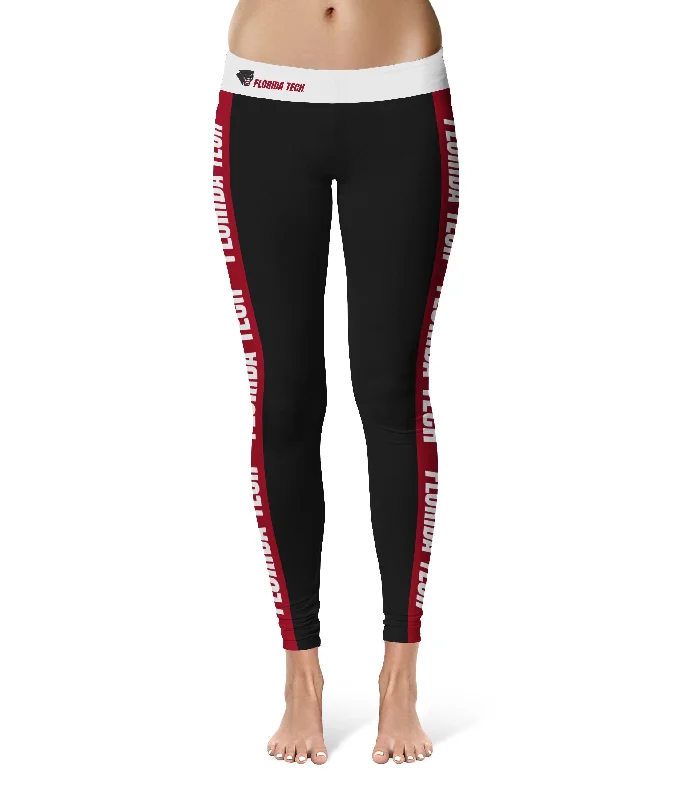 Florida Tech Panthers Game Day Red Stripes Black Yoga Leggings for Women by Vive La Fete