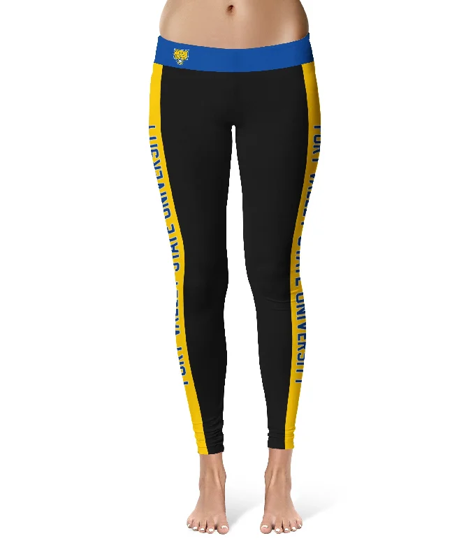 Warehouse Sale Fort Valley State Wildcats FVSU Game Day Gold Stripes Black Yoga Leggings for Women by Vive La Fete Warehouse Sale Fort Valley State Wildcats FVSU Game Day Gold Stripes Black Yoga Leggings for Women by Vive La Fete