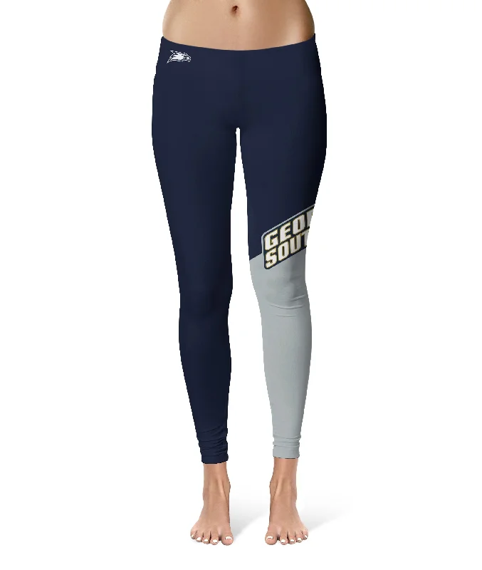 Inventory Reduction Georgia Southern Eagles Game Day Leg Color Block Navy Gray Yoga Leggings for Women by Vive La Fete Inventory Reduction Georgia Southern Eagles Game Day Leg Color Block Navy Gray Yoga Leggings for Women by Vive La Fete