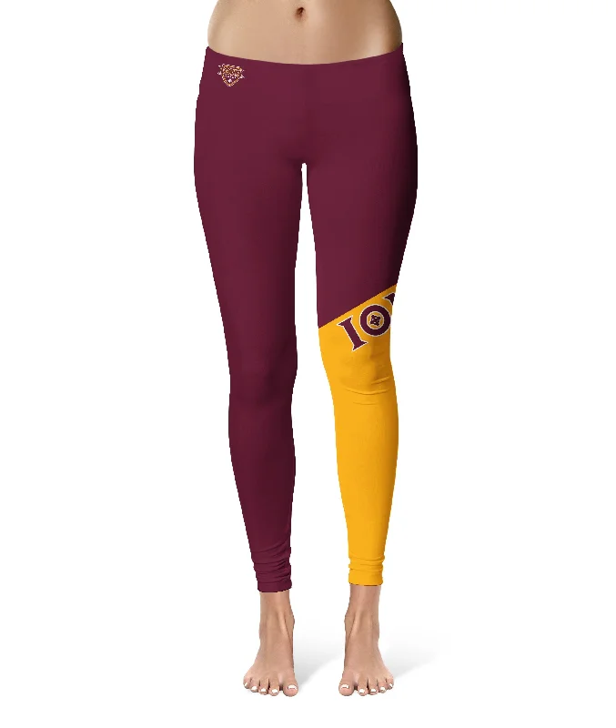 Iona Gaels Game Day Leg Color Block Maroon Gold Yoga Leggings for Women by Vive La Fete