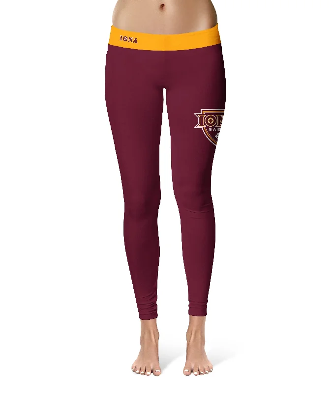 Iona Gaels Game Day Logo on Thigh Maroon Yoga Leggings for Women by Vive La Fete