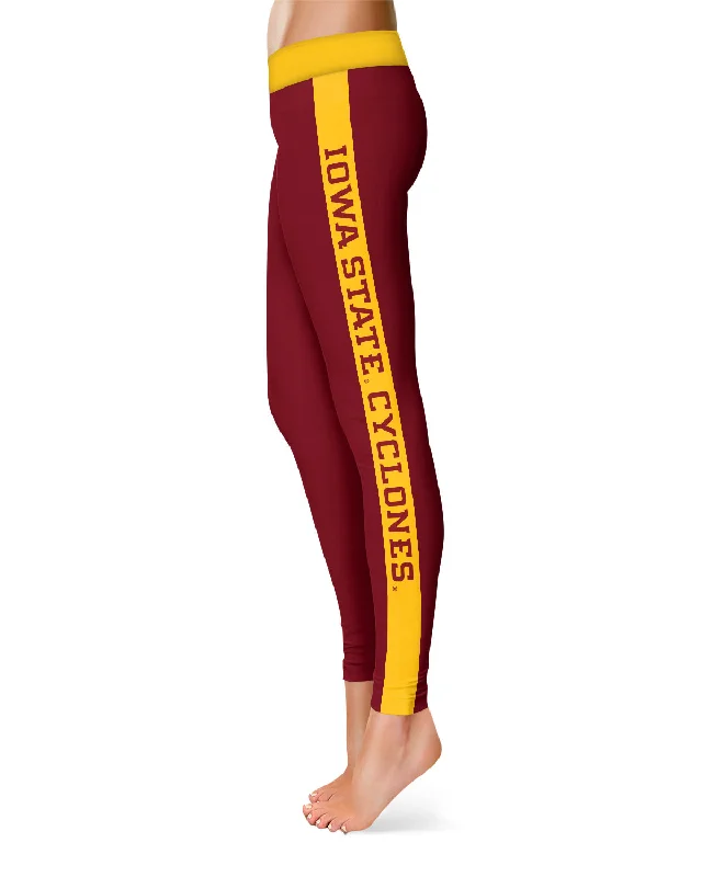 Iowa State Cyclones ISU Game Day Gold Stripes Maroon Yoga Leggings for Women by Vive La Fete