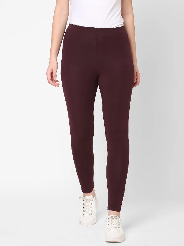 Super Deal Women's Wine Cotton Elastane Slim Fit Knit Tights