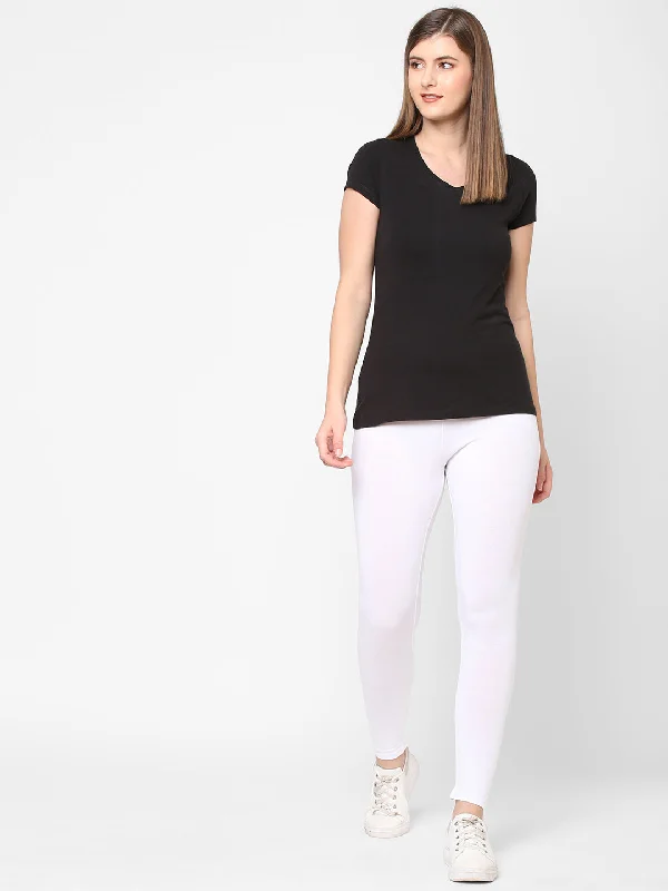 Steals and Deals Women's White Cotton Elastane Slim Fit Knit Tights