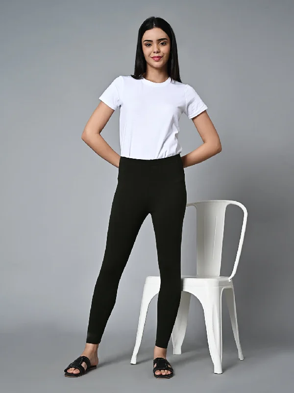 Savings Galore Women's Green Cotton Elastane Slim Fit Knit Tights
