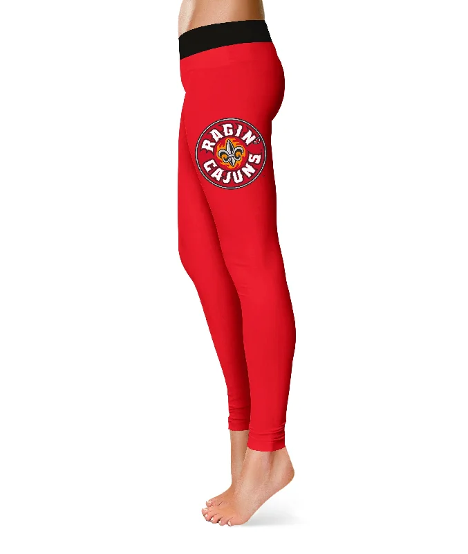 Louisiana At Lafayette Raginå« Cajuns Black Waist Red Leggings for Women by Vive La Fete