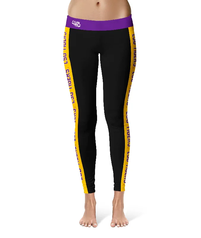 Loyalty Reward Louisiana State Tigers Game Day Gold Stripes Black Yoga Leggings for Women by Vive La Fete Loyalty Reward Louisiana State Tigers Game Day Gold Stripes Black Yoga Leggings for Women by Vive La Fete