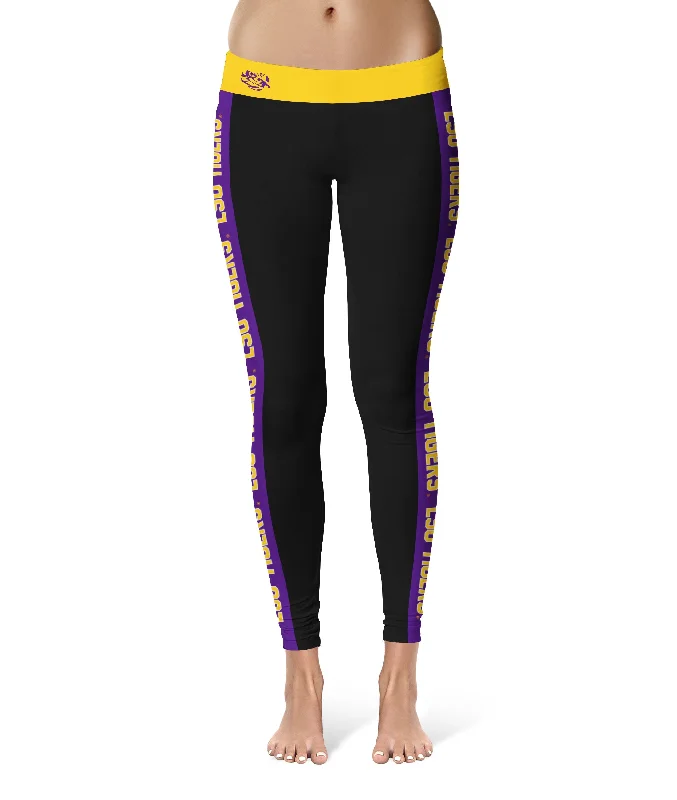 Special Buy Louisiana State Tigers Game Day Purple Stripes Black Yoga Leggings for Women by Vive La Fete Special Buy Louisiana State Tigers Game Day Purple Stripes Black Yoga Leggings for Women by Vive La Fete