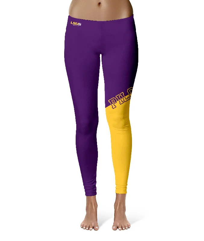 Exclusive Preview LSU Shreveport LSUS Pilots Game Day Leg Color Block Purple Gold Yoga Leggings for Women by Vive La Fete Exclusive Preview LSU Shreveport LSUS Pilots Game Day Leg Color Block Purple Gold Yoga Leggings for Women by Vive La Fete