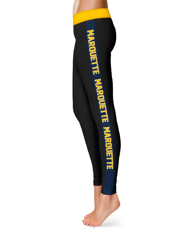 Marquette Golden Eagles Game Day Navy Stripes Black Yoga Leggings for Women by Vive La Fete