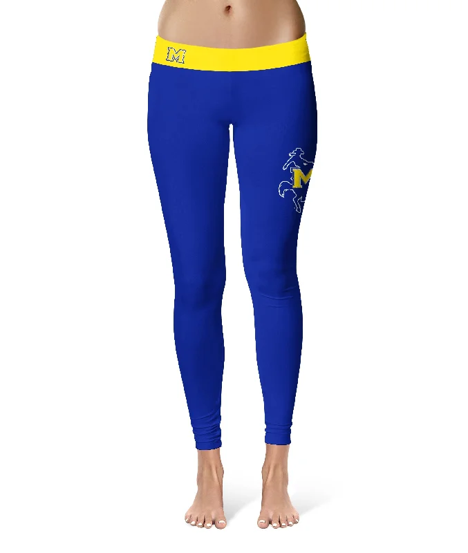 McNeese State Cowboys Game Day Logo on Thigh Blue Yoga Leggings for Women by Vive La Fete