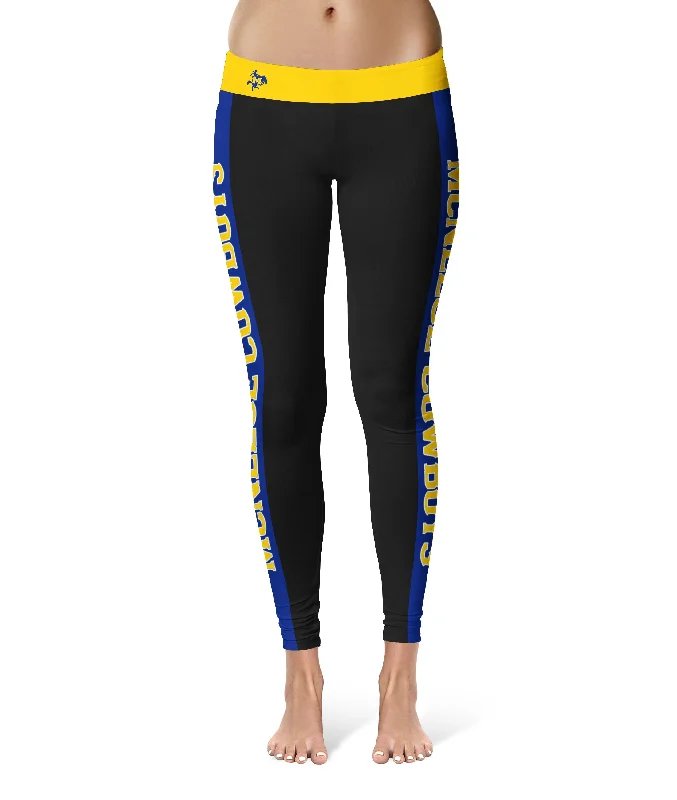 Price Reduction McNeese State University Cowboys Game Day Blue Stripes Black Yoga Leggings for Women by Vive La Fete Price Reduction McNeese State University Cowboys Game Day Blue Stripes Black Yoga Leggings for Women by Vive La Fete