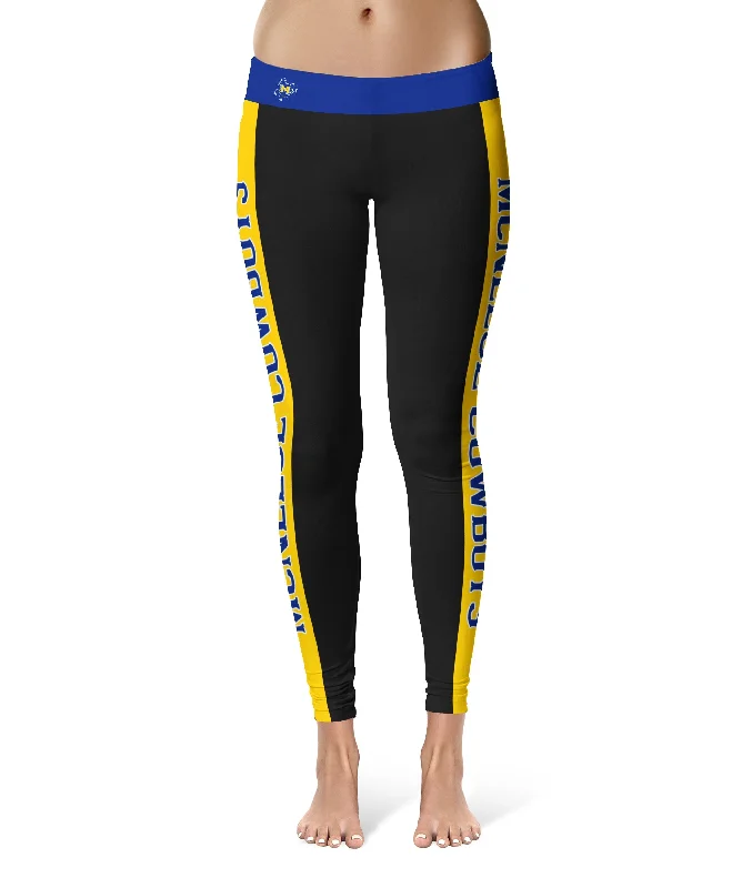 McNeese State University Cowboys Game Day Gold Stripes Black Yoga Leggings for Women by Vive La Fete