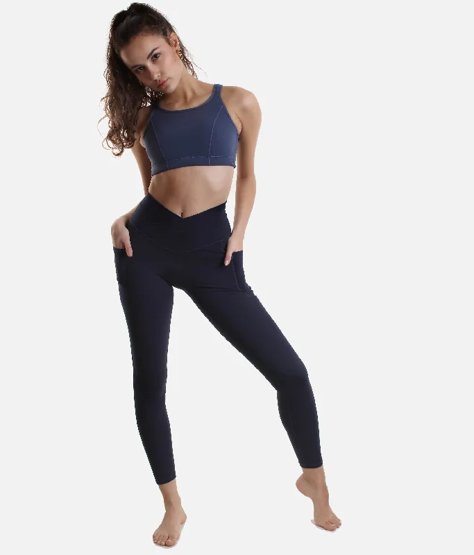 Limited Availability Navy Curve-Enhancing Leggings with V-Cut Waistband