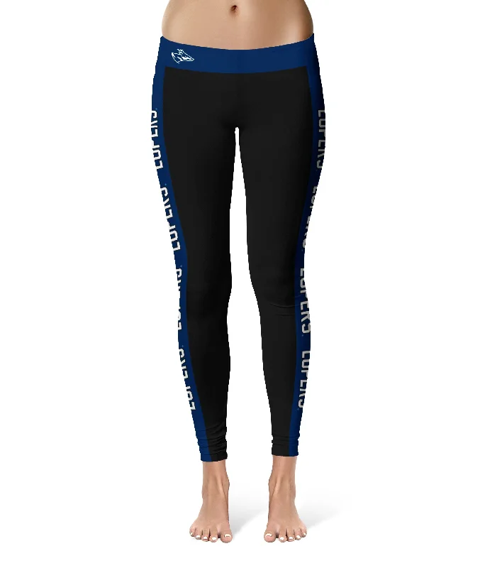 Nebraska-Kearney Lopers UNK Game Day Blue Stripes Black Yoga Leggings for Women by Vive La Fete