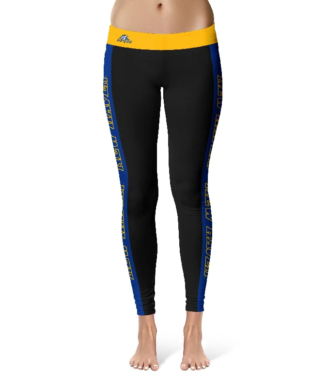 Discount Mania New Haven Chargers Game Day Blue Stripes Black Yoga Leggings for Women by Vive La Fete