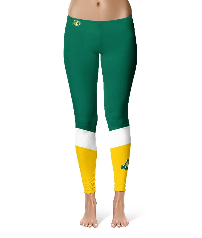 NMU Northern Michigan Wildcats Game Day Ankle Color Block Green Gold Yoga Leggings for Women by Vive La Fete