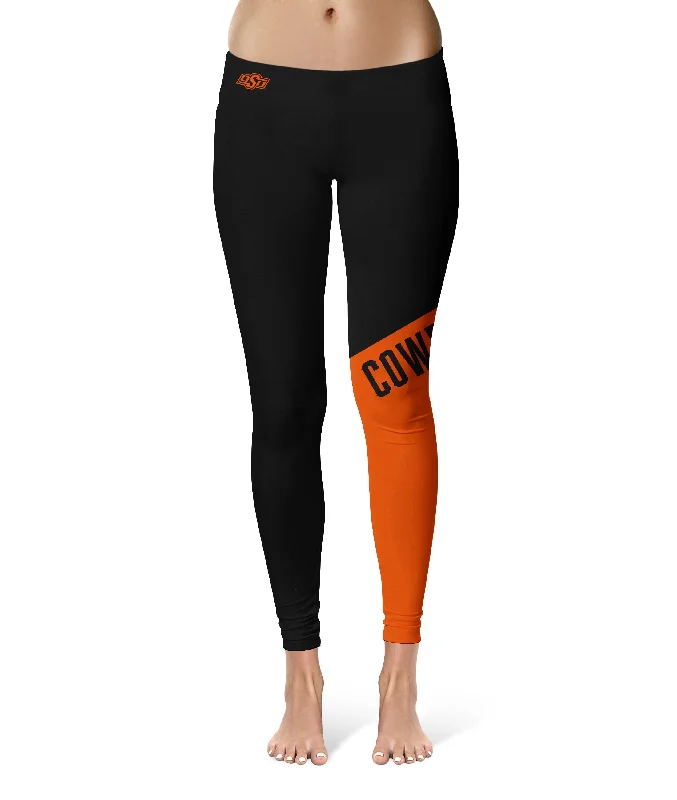 Oklahoma State Cowboys Game Day Leg Color Block Black Orange Yoga Leggings for Women by Vive La Fete