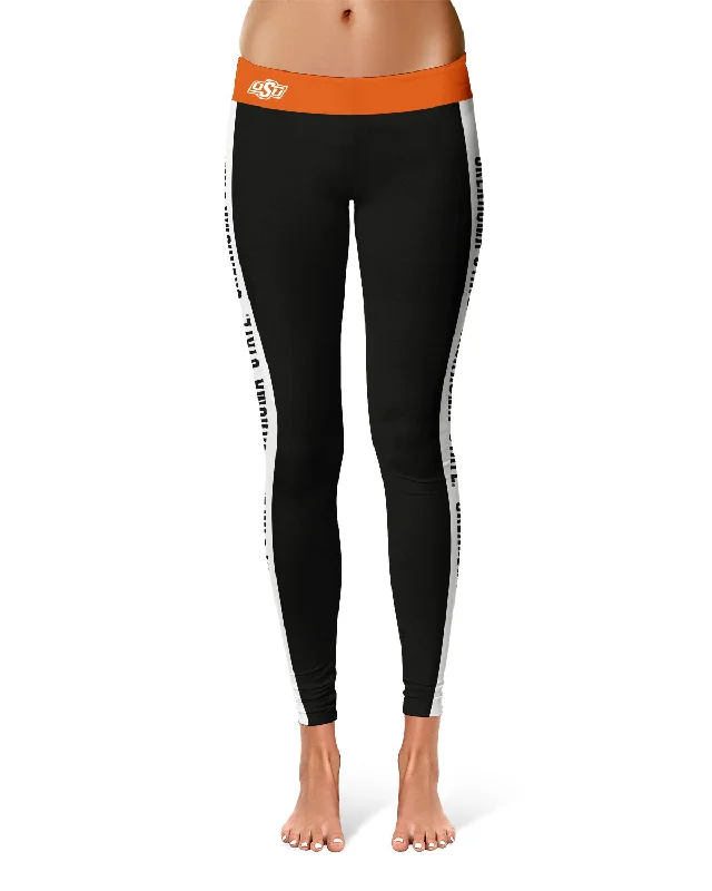 Savings Bonanza Oklahoma State Cowboys Game Day White Stripes Black Yoga Leggings for Women by Vive La Fete Savings Bonanza Oklahoma State Cowboys Game Day White Stripes Black Yoga Leggings for Women by Vive La Fete