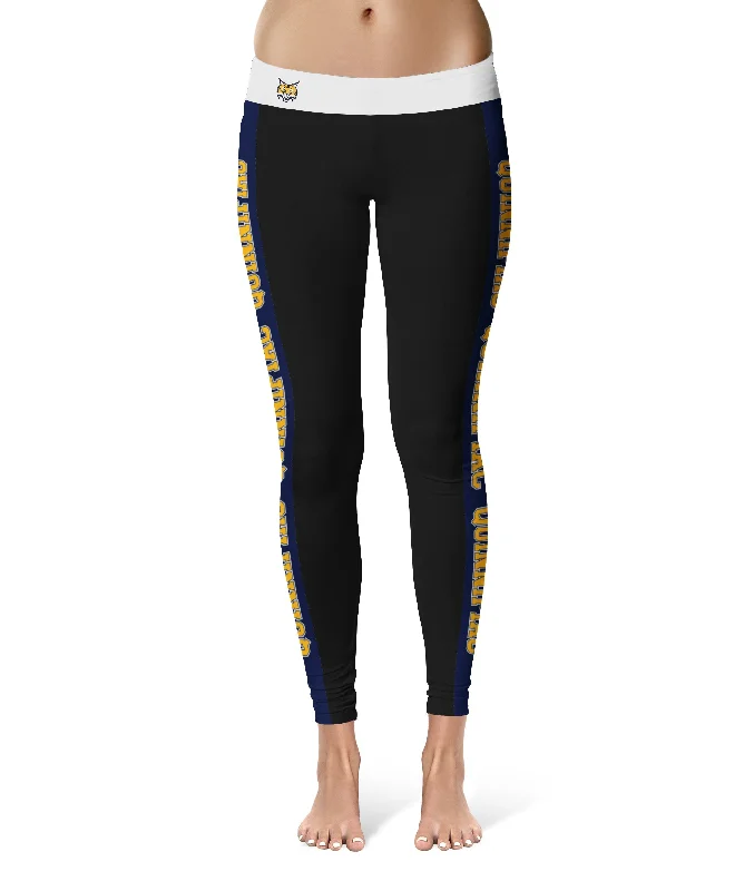 Quinnipiac Bobcats Game Day Navy Stripes Black Yoga Leggings for Women by Vive La Fete