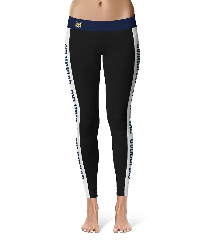 Quinnipiac Bobcats Game Day White Stripes Black Yoga Leggings for Women by Vive La Fete