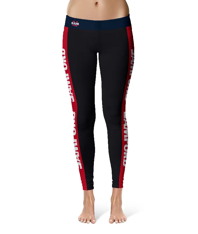 Samford University Bulldogs Game Day Red Stripes Black Yoga Leggings for Women by Vive La Fete