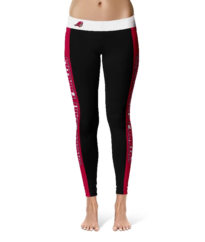 SHU Sacred Heart Pioneers Game Day Red Stripes Black Yoga Leggings for Women by Vive La Fete