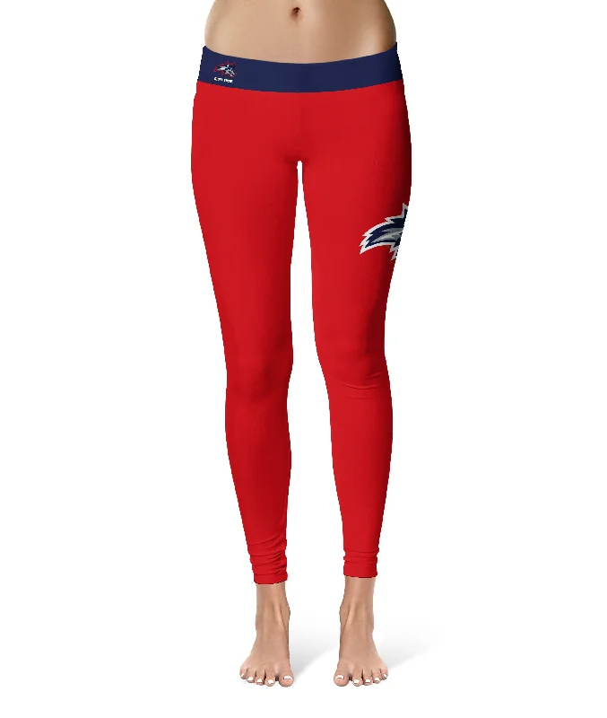 Stony Brook University Seawolves Game Day Logo on Thigh Red Yoga Leggings for Women by Vive La Fete