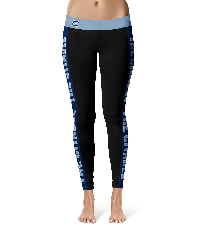 Mega Deal The Citadel Bulldogs Game Day Blue Stripes Black Yoga Leggings for Women by Vive La Fete Mega Deal The Citadel Bulldogs Game Day Blue Stripes Black Yoga Leggings for Women by Vive La Fete