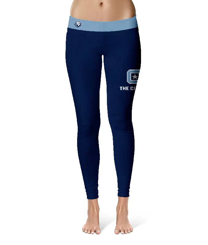 The Citadel Bulldogs Game Day Logo on Thigh Blue Yoga Leggings for Women by Vive La Fete