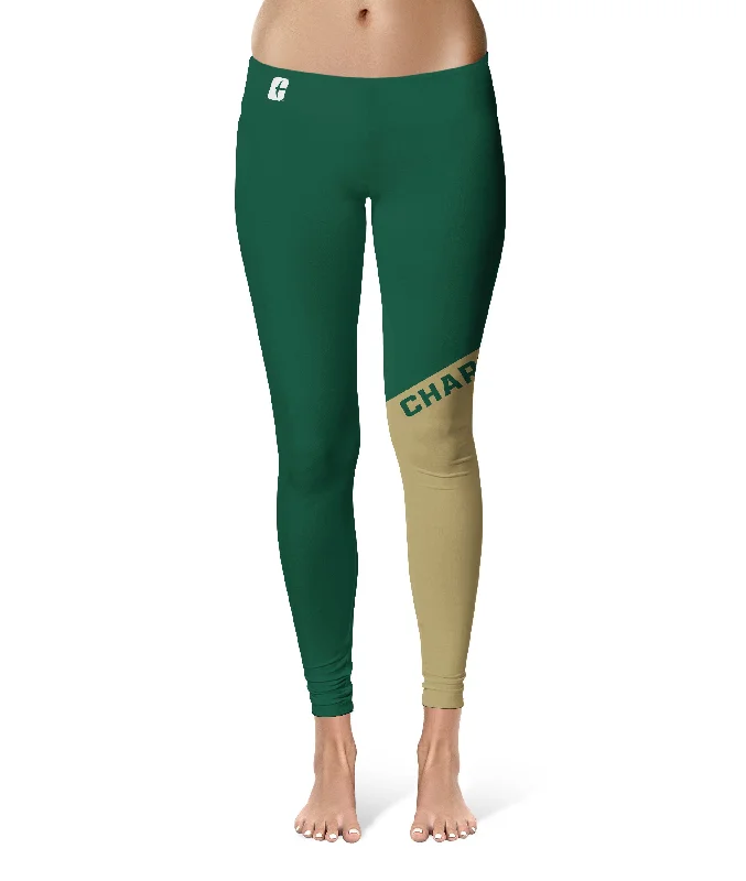 UNC Charlotte 49ers Game Day Leg Color Block Green Gold Yoga Leggings for Women by Vive La Fete