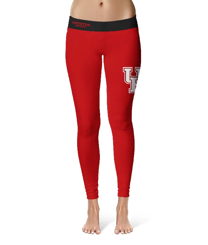 University of Houston Cougars Game Day Logo on Thigh Red Yoga Leggings for Women by Vive La Fete