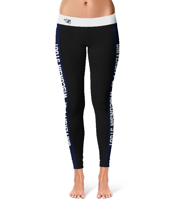 One-DAY Sale UW Wisconsin Stout Blue Devils Game Day Navy Stripes Black Yoga Leggings for Women by Vive La Fete One-DAY Sale UW Wisconsin Stout Blue Devils Game Day Navy Stripes Black Yoga Leggings for Women by Vive La Fete
